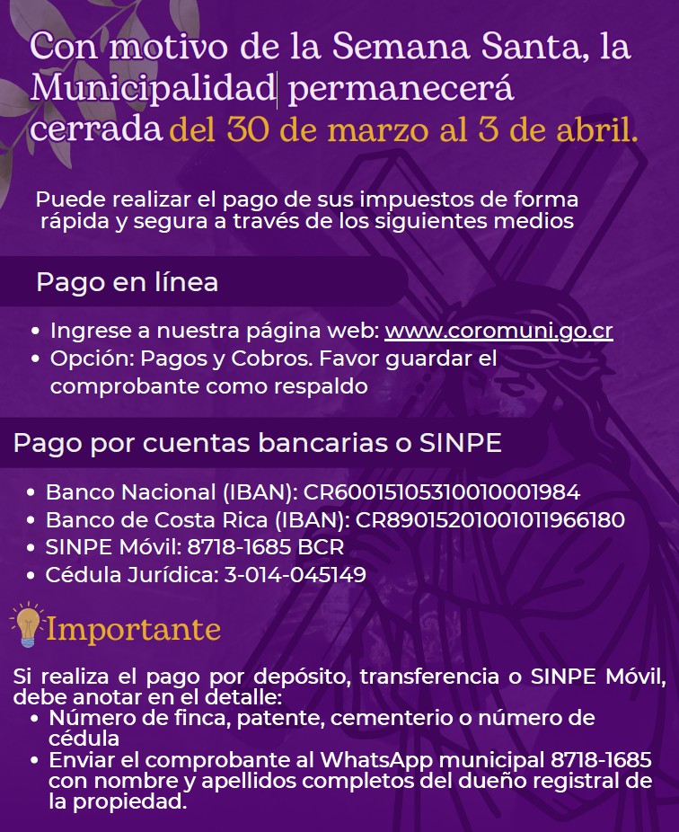 Municipalidad estará cerrada en Semana Santa 2026