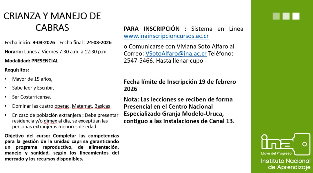 Curso de crianza y manejo de cabras en marzo