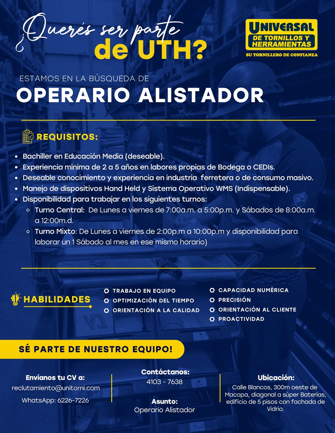 Búsqueda de Operario Alistador en UTH